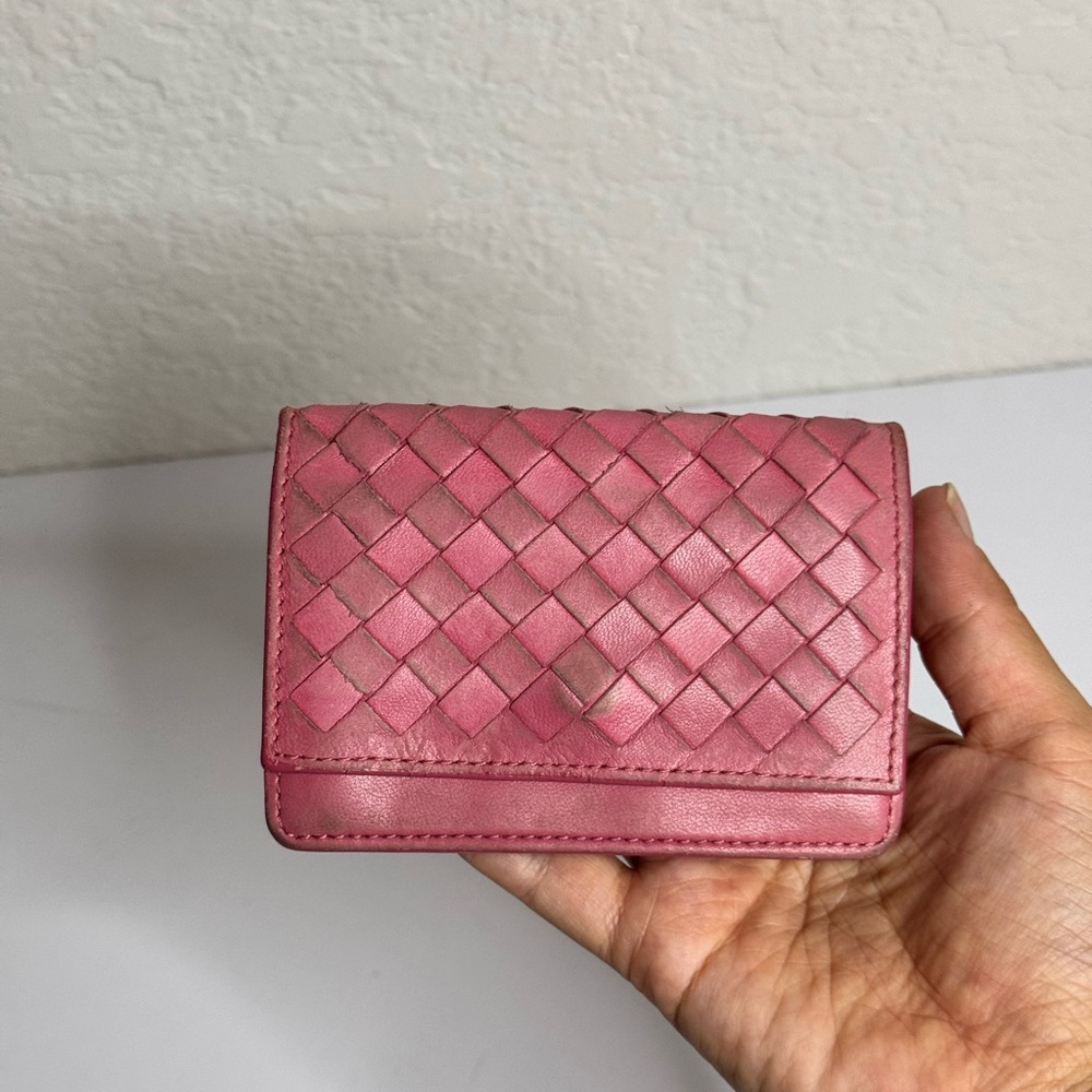 Bottega Veneta Intrecciato Pink Leather Cardholder Wallet